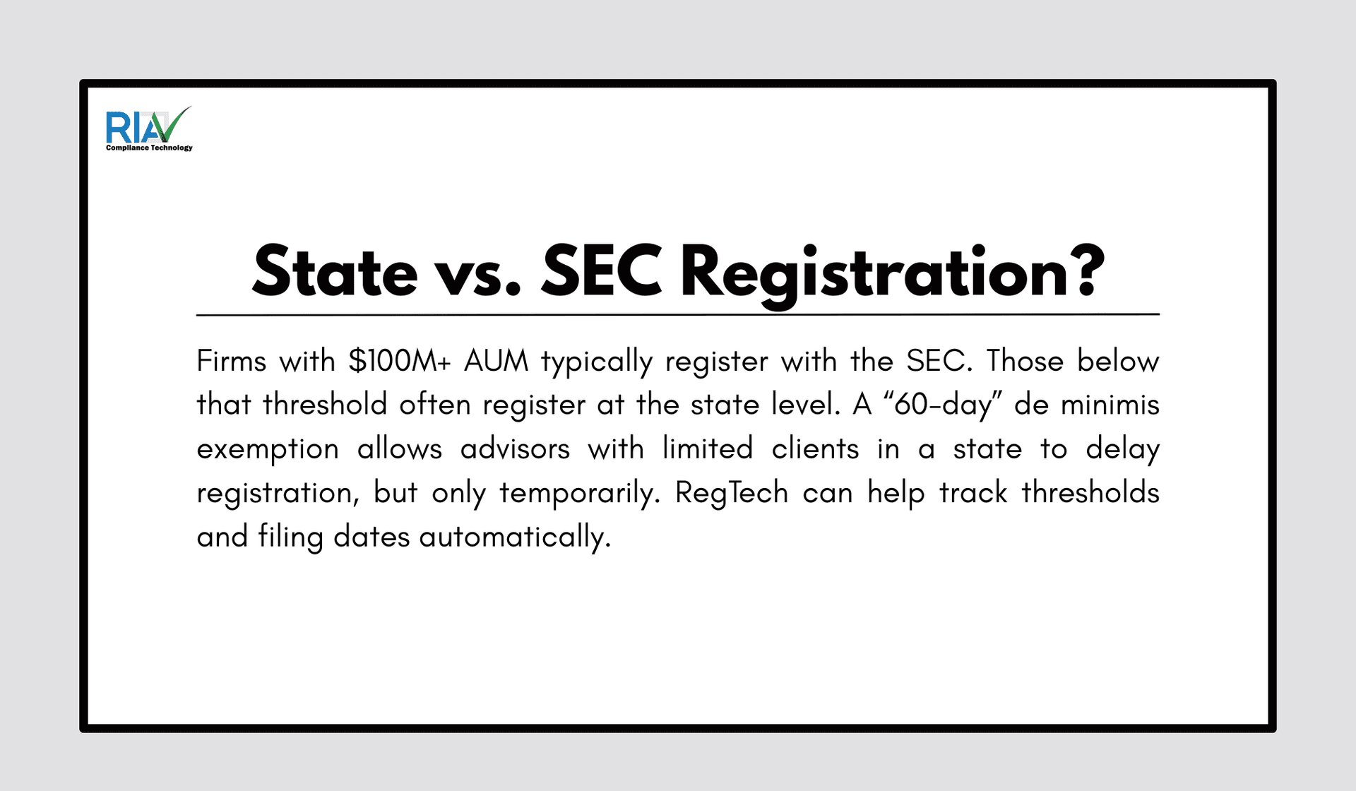 Definition of State vs. SEC Regulation based on firm AUM